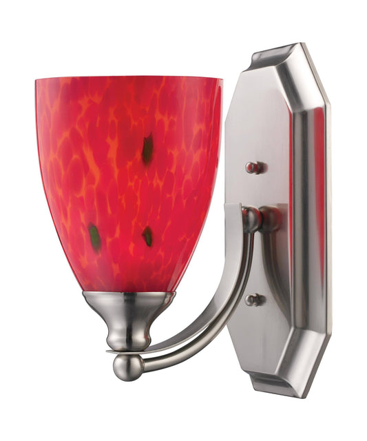 Elk Lighting 570-1N-FR 1 Light Vanity in Satin Nickel Fire Red Glass