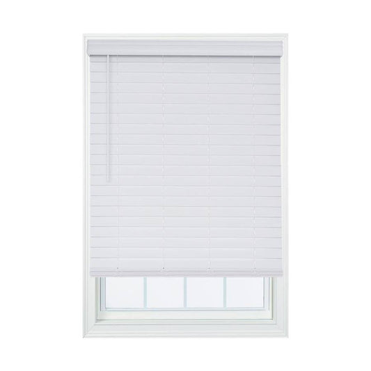 Allen + Roth 2.5-in Slat Width 21-in x 72-in Cordless White Faux Wood Room Darkening Horizontal Blinds | DFHSA2472-21