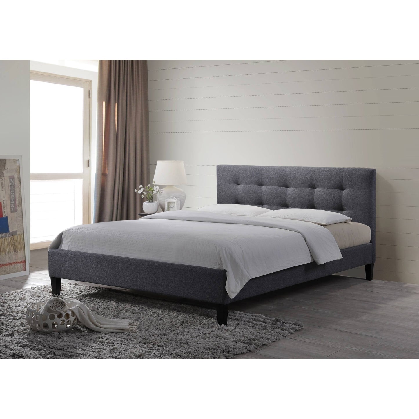 Altozzo Hermosa Upholstered Platform Bed Gray, Size Queen