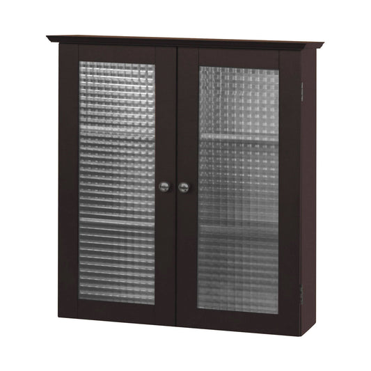 Elegant Home Fashions Chesterfield Wall Cabinet 2 Glass Doors Espresso 6209