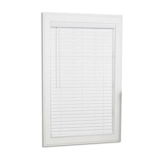 Allen + Roth 2-in Slat Width 22.75-in x 64-in Cordless White Faux Wood Room Darkening Full-view Standard Horizontal Blinds | 18J