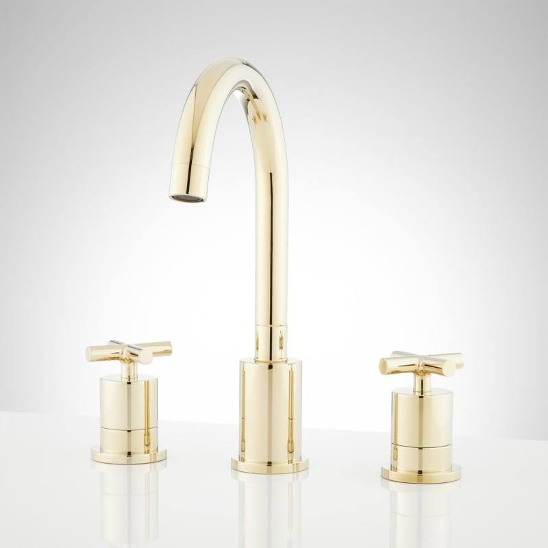 Signature Hardware 922093 Exira Widespread Bathroom Faucet - Overflow Polished Brass Faucet Bathroom Sink Faucets Double Handle