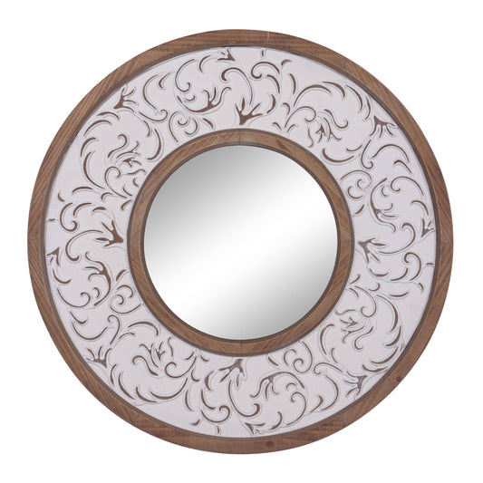 Zimlay Traditional Round Wood Medium Brown Wall Mirror 92142