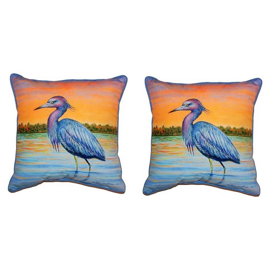 Pair of Betsy Drake Heron Sunset Large Pillows 18 inch x 18 inch