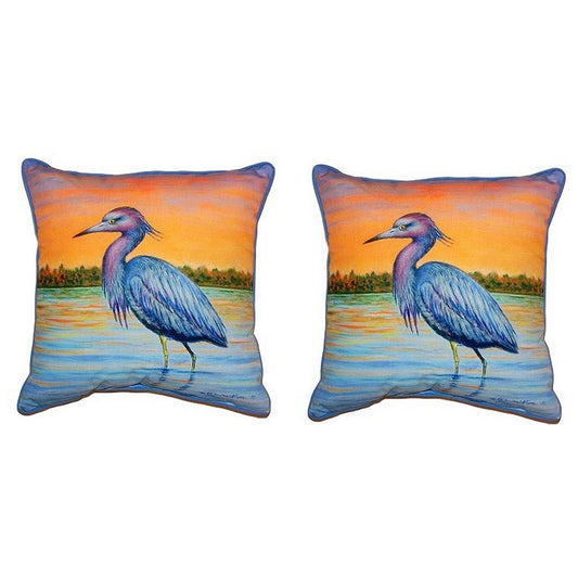 Pair of Betsy Drake Heron Sunset Large Pillows 18 inch x 18 inch