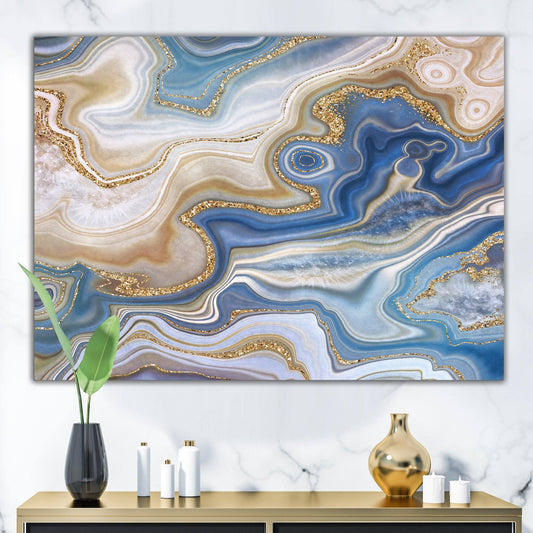 Designart Ocean Blue Golden Jasper Agate II Modern Canvas Wall Art Print - 44 in. Wide x 34 in. High