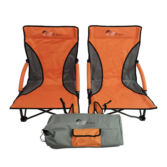 Chill Time RPBC2P Low Profile Beach Chair 2 Pack with Backpack Carrying Case,