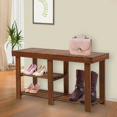 Breakwater Bay Salamone 3-Tier Wood Storage Bench, Size Large, Brown