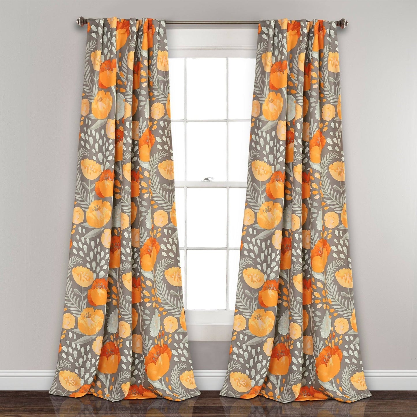 Porch den Egger Poppy Patterb Room Darkening Curtain Panel Pair - 95x22L x 52x22W - Yellow Gray