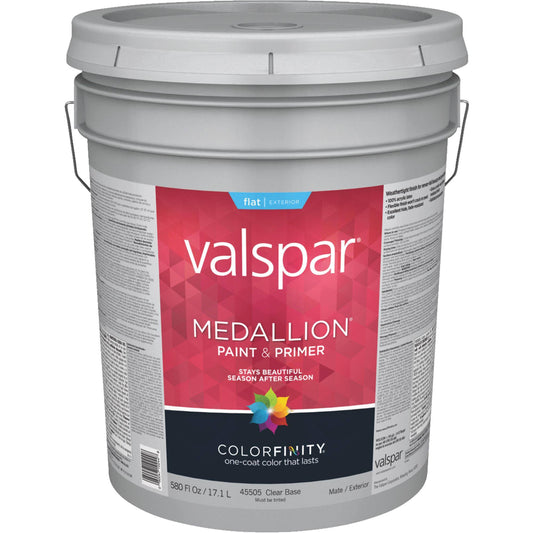 Valspar 45505-5GAL Exterior House Paint, Clear, Flat, 5 Gal Pail