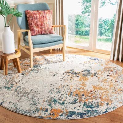 Draylee Abstract Gray/Beige Area Rug Bungalow Rose Rug Size  Round 5