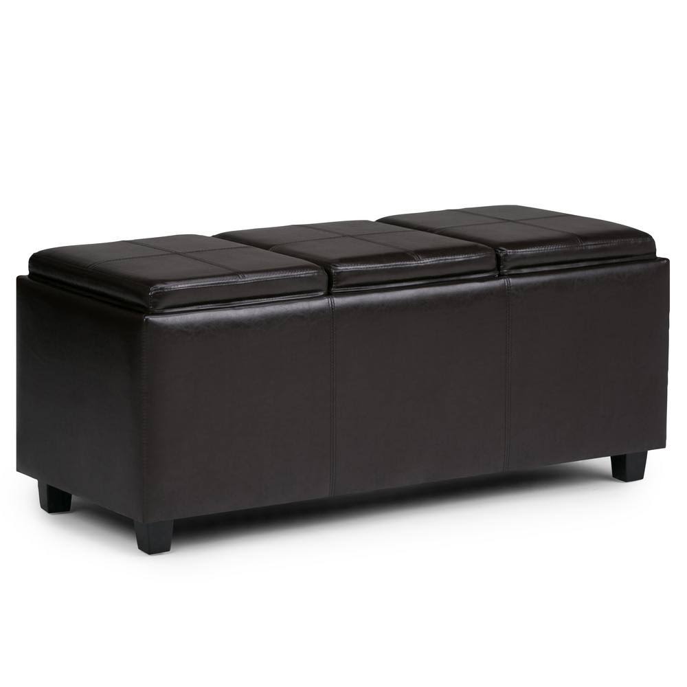 Brooklyn + Max Lincoln 42 inch Contemporary Storage Ottoman in Tanners Brown Faux Leather