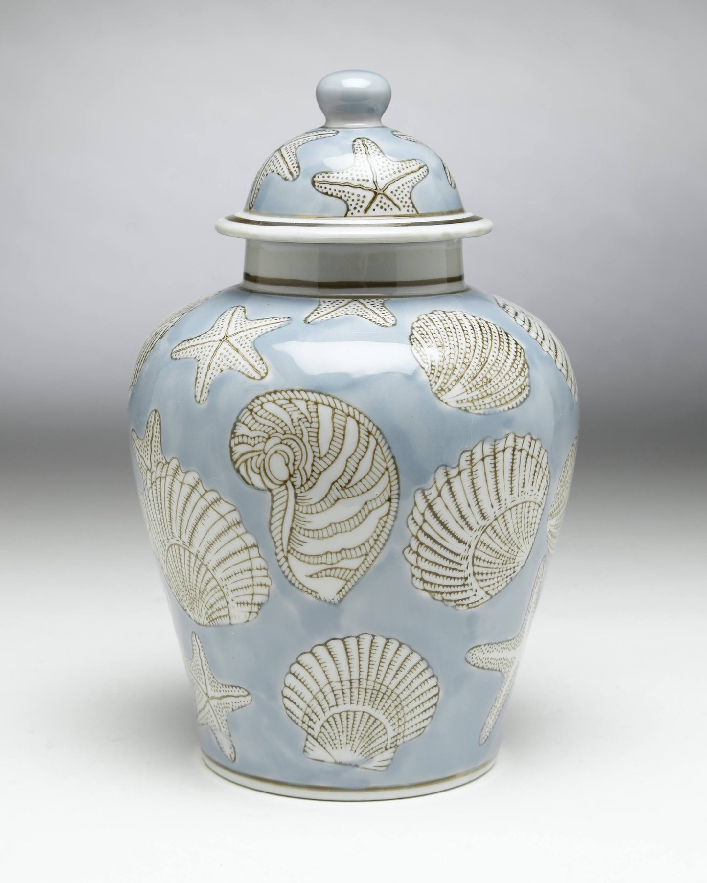 AA Importing 59728 Blue Seashell 10 inch Ginger Jar