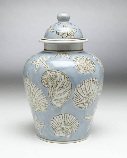 AA Importing 59728 Blue Seashell 10 inch Ginger Jar