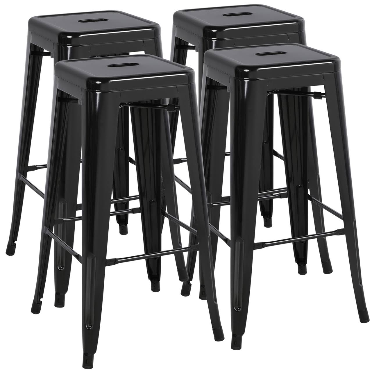 Easyfashion Metal High 30 inch Stackable Backless Kitchen Bar Stools, Set of 4, Black