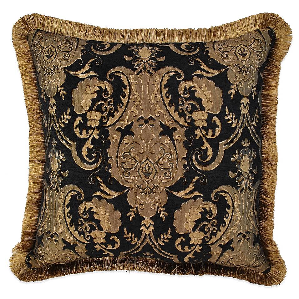 Sherry Kline China Art Square Throw Pillow in Black