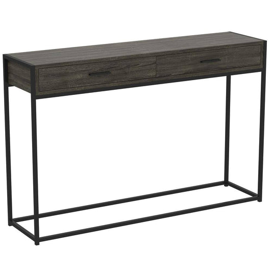 S Co. Console Table 48L Dark Grey Wood 2 Drawers Black Metal, Gray