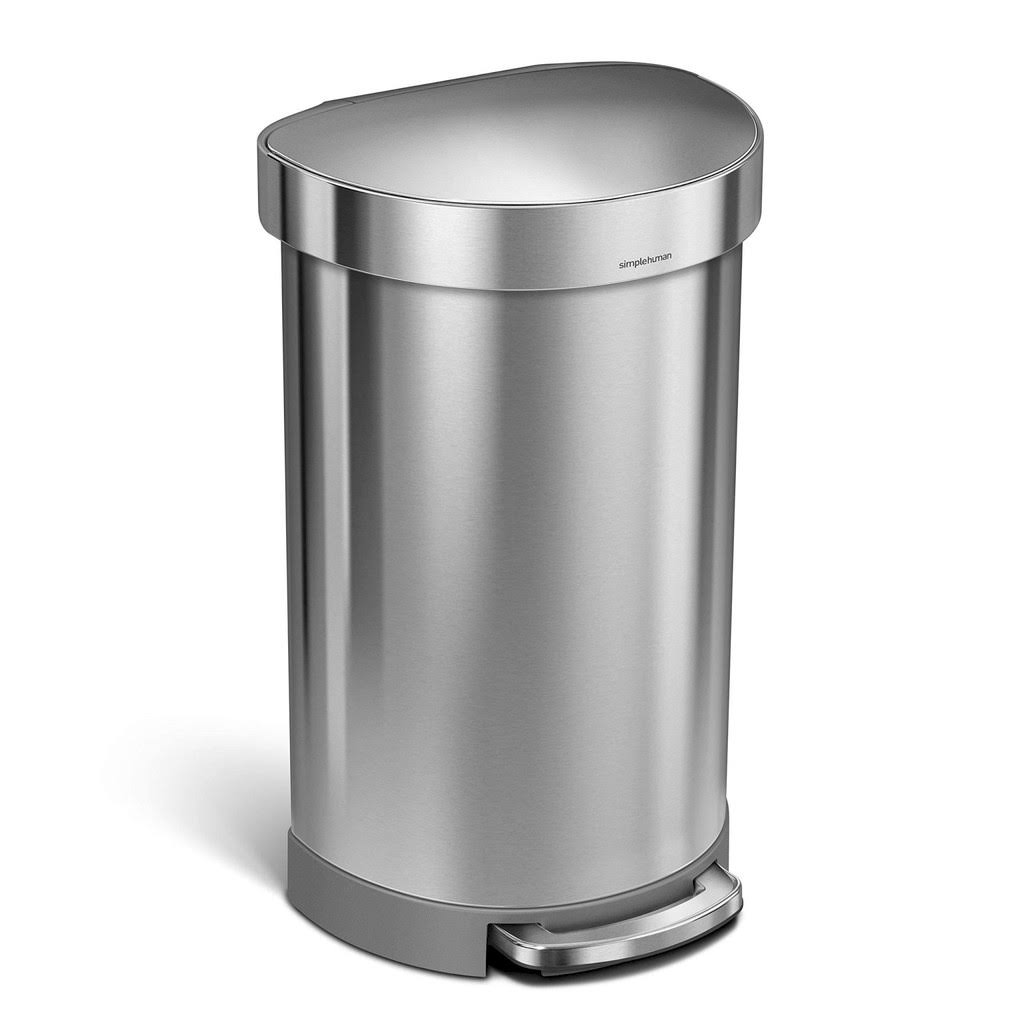 simplehuman Semi-Round Step Trash Can with Liner Rim, Stainless Steel, 45 LITER / 10.5 Gallon