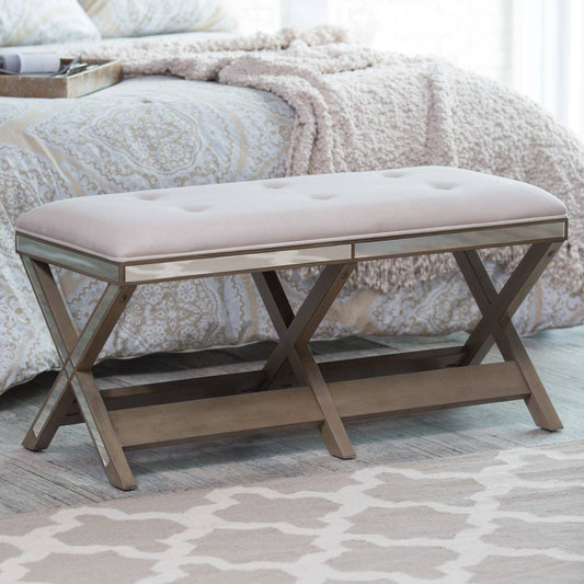 Belham Living Cushioned Indoor Bench with Mirrored Frame