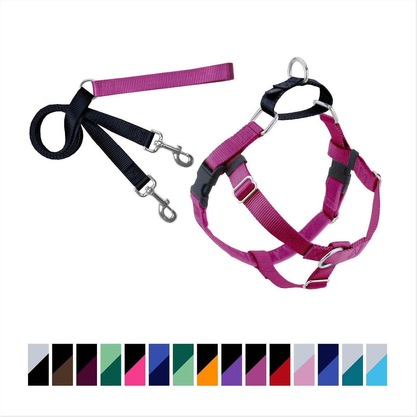 2 Hounds Design Freedom No Pull Dog Harness Leash, Raspberry, 5/8 in, Small