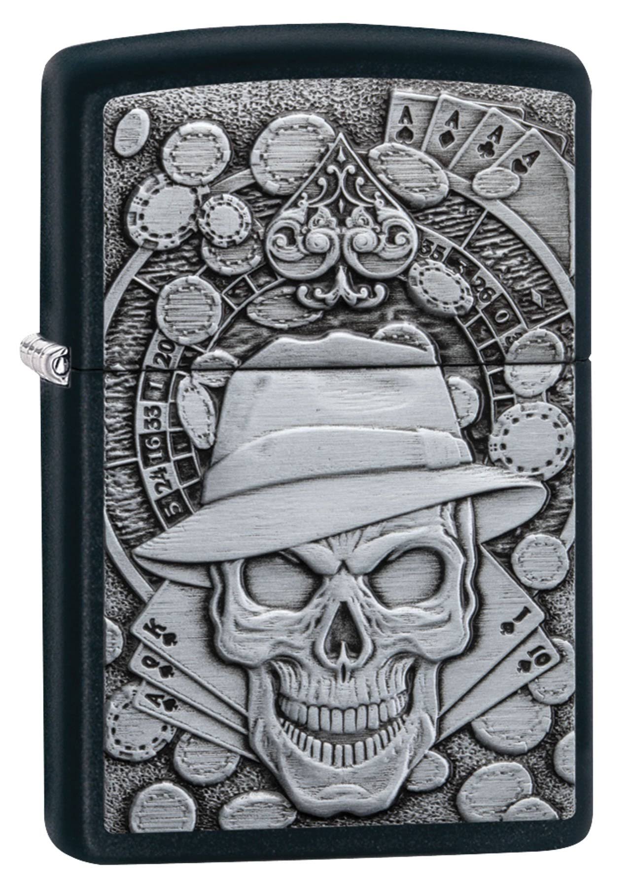 49183 Zippo Gambling Skull Black Matte Pocket Lighter