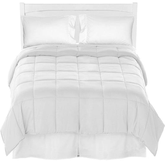 Bare Home Microfiber Comforter, Sheet Set Bed Skirt Bedding Bundle - White/White/White - Full