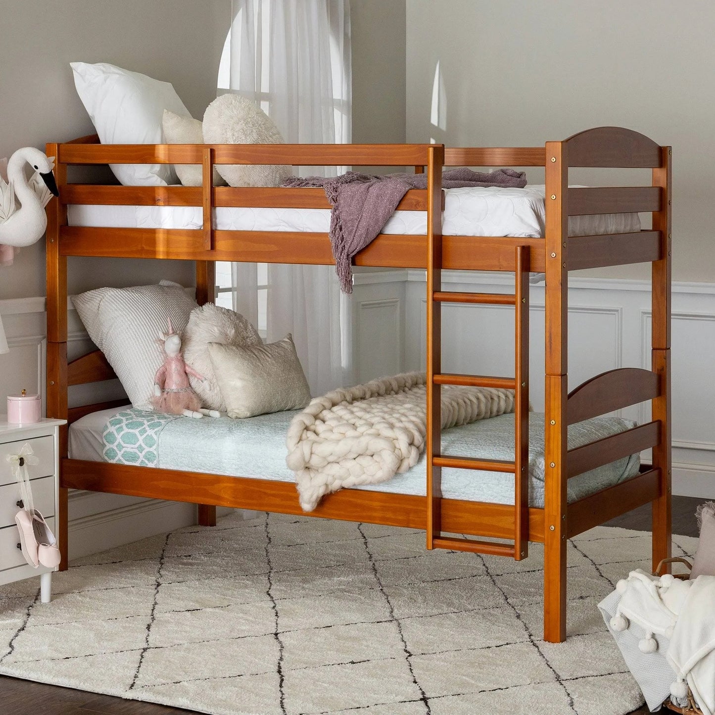 Taylor Olive Christian Wood Twin Over Twin Bunk Bed - Honey