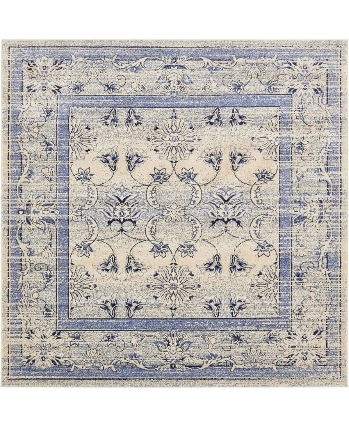 Unique Loom La Jolla Botanica Blue 8 0 x 8 0 Square Rug