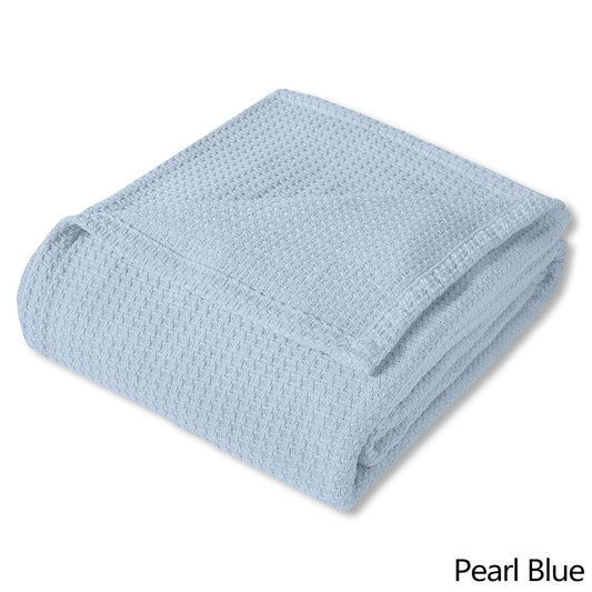 Cotton Basket Weave Blanket 100-percent Cotton Pearl Blue Full - Queen