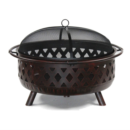 Aleko Steel Crossweave Fire Pit - Distressed Bronze - 36 Inches