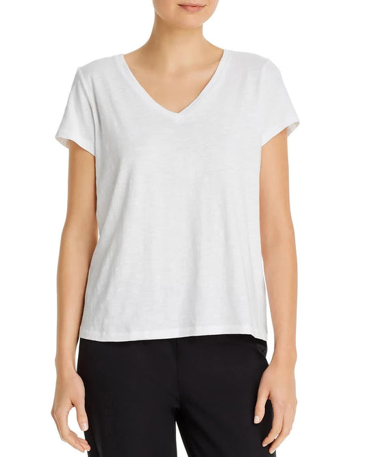 Eileen Fisher Petite System V-Neck Tee - White - Size P/S