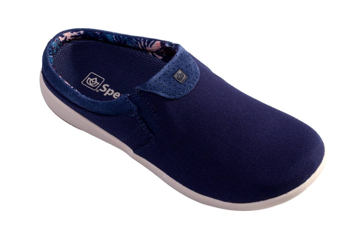 Spenco Orthotic Perforated Siesta Mules - Nuevo Canvas, Size 5 Medium, Peacoat