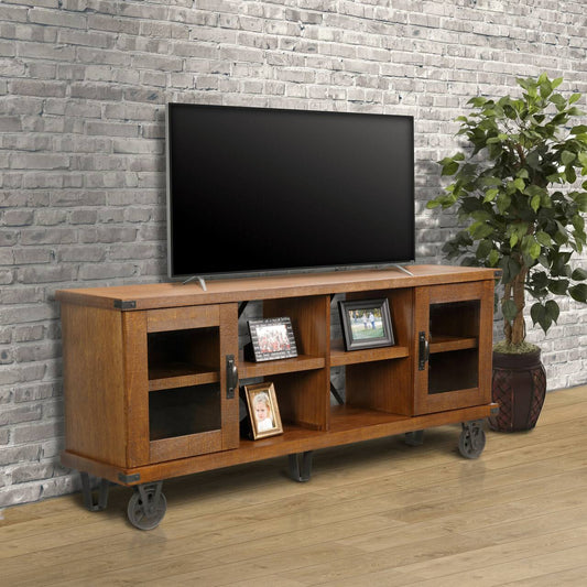 Os Home and Office Furniture Model 33270 Industrial Collection 72 inch Wide TV Console with Glass Doors