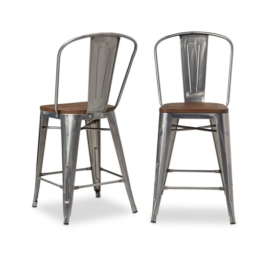 Carbon Loft Bistro Wood Seat Gunmetal Finish Counter Stools (Set of 2)