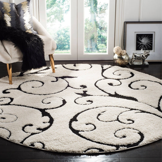 Safavieh Florida Shag Ivory/Black 5 ft. x 5 ft. Round Area Rug