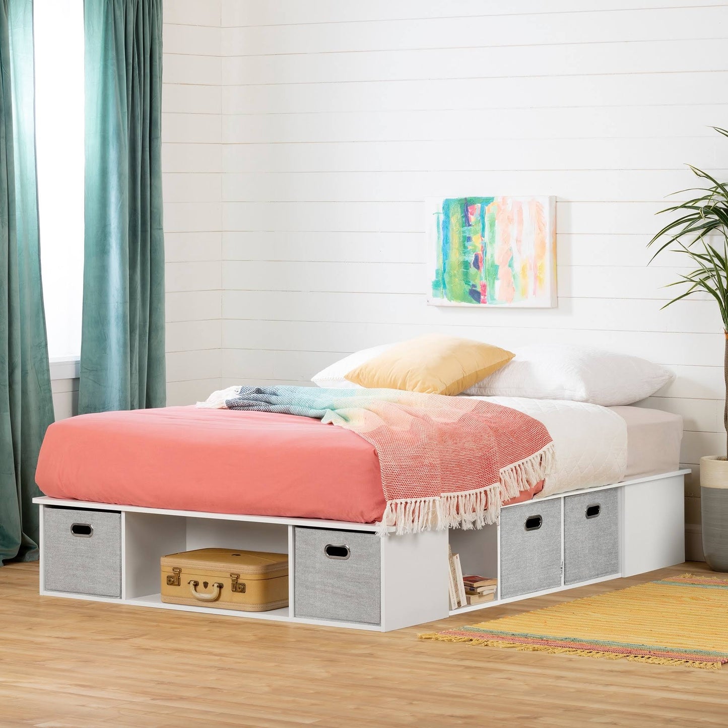 South Shore Flexible Bed with Storage and Baskets, Pure White