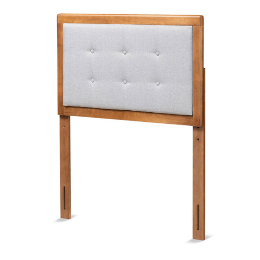 Baxton Studio Sarine Mid-Century Modern Light Grey Fabric Upholstered and Walnut Brown Finished Wood Twin Size Headboard