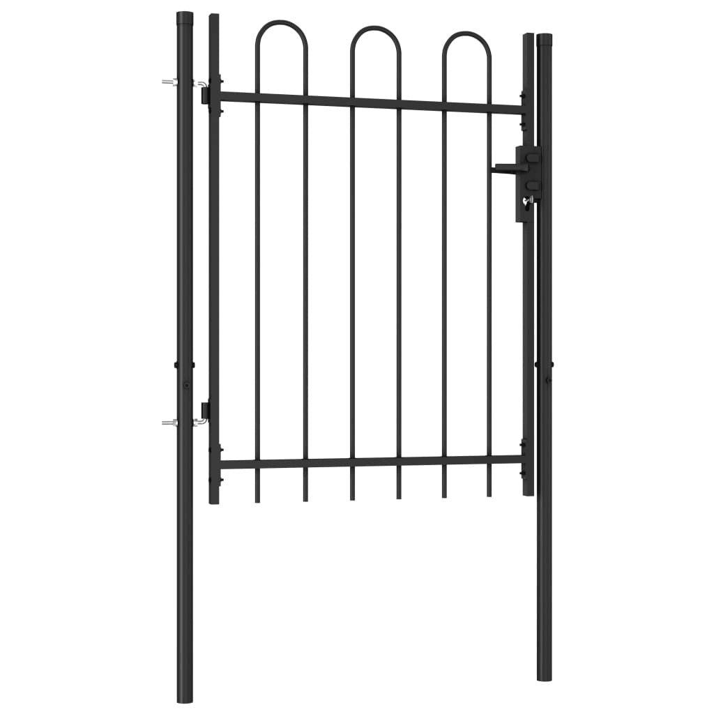 vidaXL Fence Gate Single Door with Arched Top Steel 3.2x3.9 Black