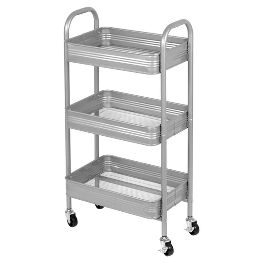 East Bank Designs 3-Tier Rolling Cart, Silver