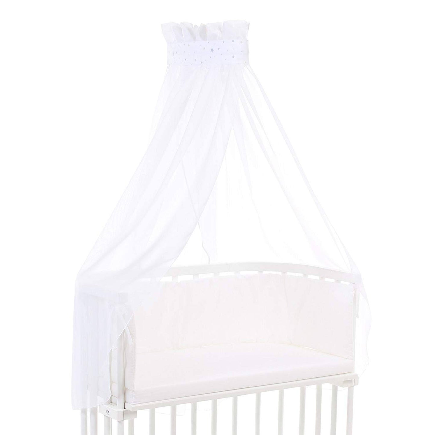 babybay Canopy with Ribbon, White Star Mix Sand/Azure, One Size