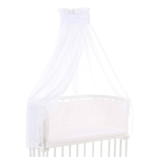 babybay Canopy with Ribbon, White Star Mix Sand/Azure, One Size