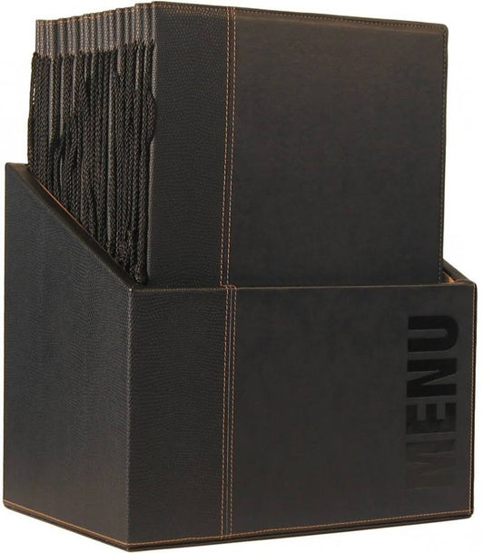 Securit Trendy Range Menu Box with 20 A4 Menu Cards with1 Double Insert, Black