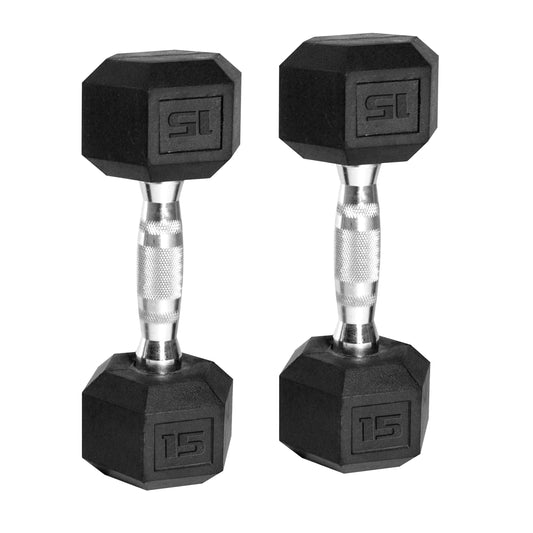 Cap Barbell Rubber-Coated Hex Dumbbells, 15lbs Set of 2, Black