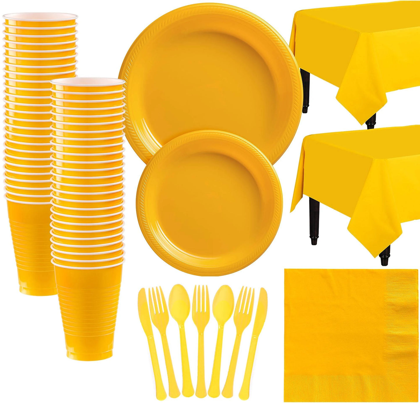 Amscan Sunshine Yellow Plastic Tableware Kit for 50 Guests, Party Supplies, Incl