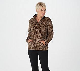 Susan Graver Weekend Printed Polar Fleece 3/4-Zip Top, Size 3X, Neutral