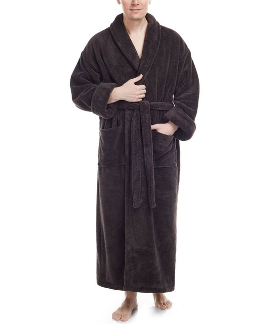 Arusa Int. Men\x27s Shawl Collar Premium Fleece Bathrobe Turkish Soft Plush Robe with Full Ankle Length Options - S-M Ankle Leng