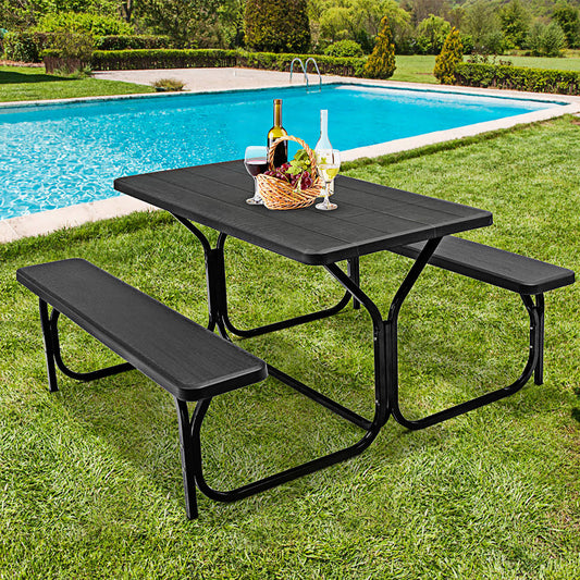 Outdoor Picnic Garden Party Table and Bench Set-Black