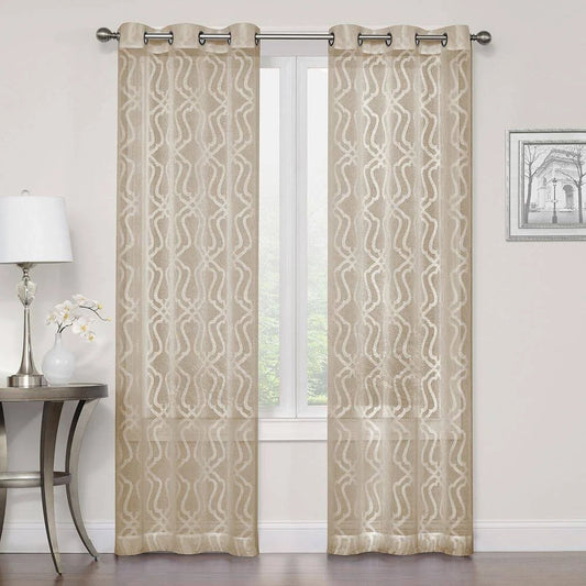 Sonoma Goods for Life 2-Pack Asbury Clipped Sheer Window Curtains, Dark Beige, 38X108