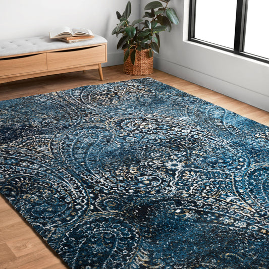 Alexander Home Verona Indigo/Navy Microfiber Paisley Rug - 27