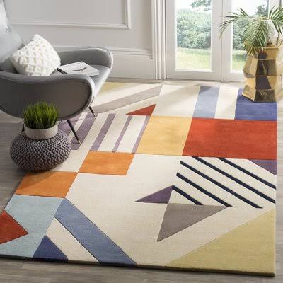 Carlberg Hand-Tufted Wool Ivory/Blue Area Rug Mercury Row